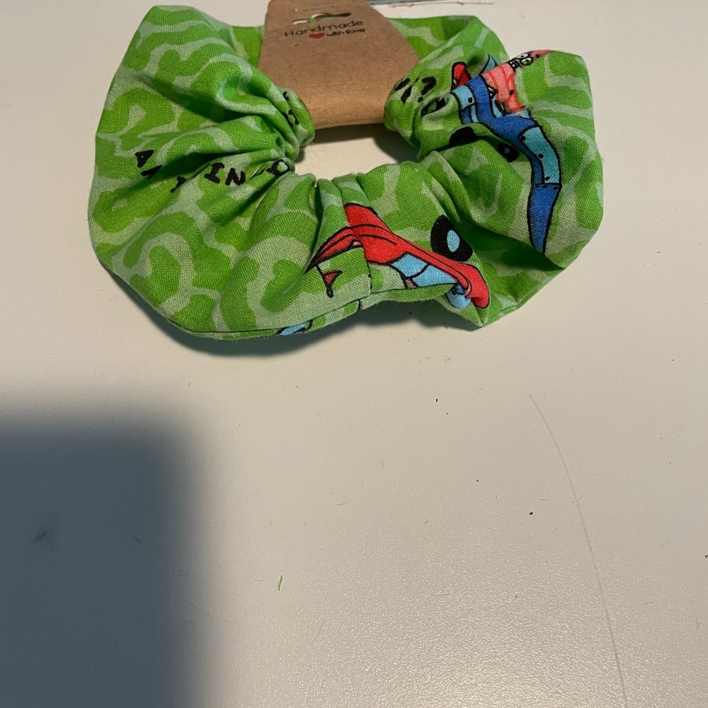 Green Cartoon Print Scrunchie